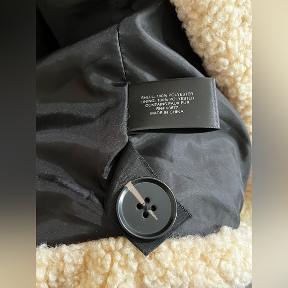 LIZ CLAIBORNE Teddy Coat Sherpa Faux Fur Cream Neutral Notch Collar Cozy Fall - Picture 5 of 11